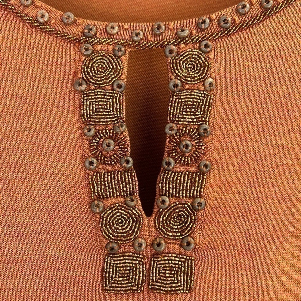 Silk Neiman Marcus Exclusive Crewneck Sweater with Bead Detail Burnt Orange - Picture 3 of 7